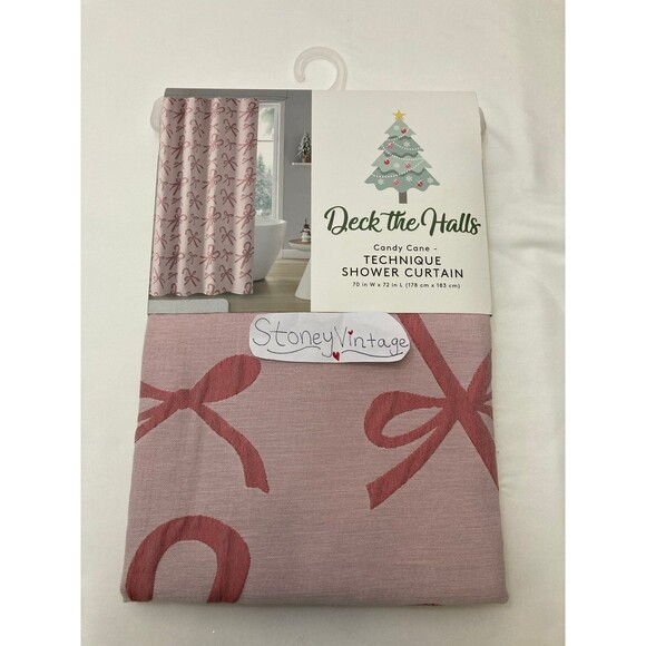 Deck the halls Other - Pink candy cane with pink bow christmas shower curtain